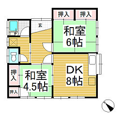 長野電鉄長野線 須坂駅 徒歩9分の賃貸一戸建て 2DKの間取り