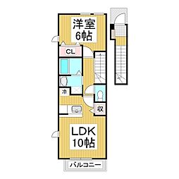 プラシードＫ 2階1LDKの間取り