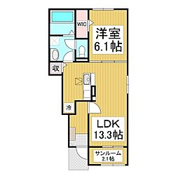 ヤマヨハイツ 1階1LDKの間取り