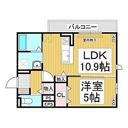 トリシア東和田　Ｅ棟 3階1LDKの間取り