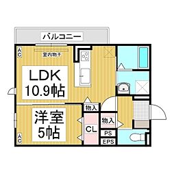 トリシア東和田　W棟 3階1LDKの間取り