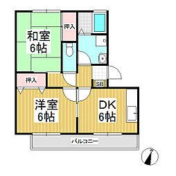 グレイス五岳 3階2DKの間取り