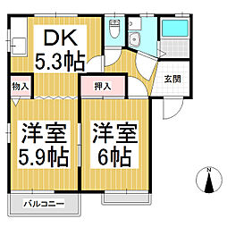 メゾン三星　Ｄ棟 2階2DKの間取り