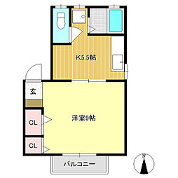 サンヴィレッジ・リラＥ・Ｆ棟 2階1Kの間取り