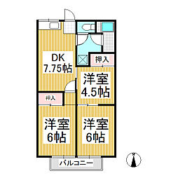 山岸アパート 2階3DKの間取り