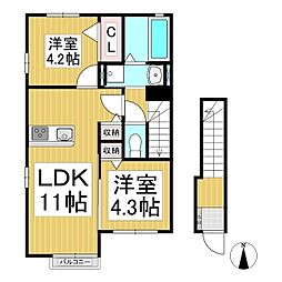 ハイムメゾン若穂B 2階2LDKの間取り