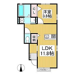 ハイムメゾン若穂B 1階1LDKの間取り