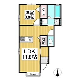 ハイムメゾン若穂B 1階1LDKの間取り