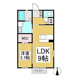 ハイムメゾン若穂A 2階1LDKの間取り