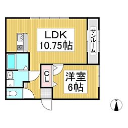 アクアヒルズ 1LDKの間取図画像