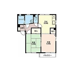 ハイツシルク2A 2DKの間取図画像