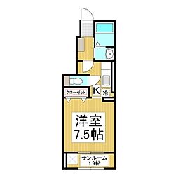 ペニーレイン 1Kの間取図画像