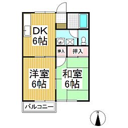 グリーンボール 2DKの間取図画像