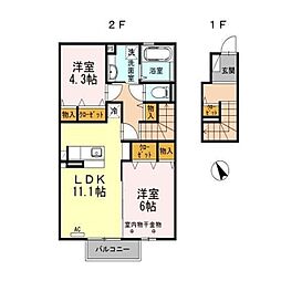 メルベーユ東中野2 2LDKの間取図画像