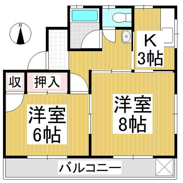 富士ハイツB棟 ｜長野県長野市大字高田(賃貸アパート2K・2階・40.50㎡)の写真 その2