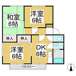 サンビレッジ上松 3DKの間取図画像