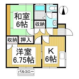 戸根川コーポ 1階2Kの間取り