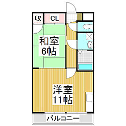 コーポ伝田 3階1LDKの間取り