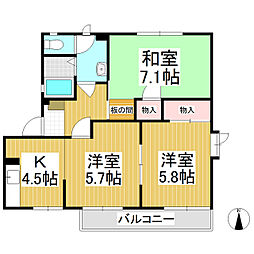 アーバングレイスB 1階3Kの間取り