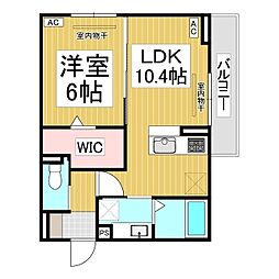 トリシア東口 2階1LDKの間取り