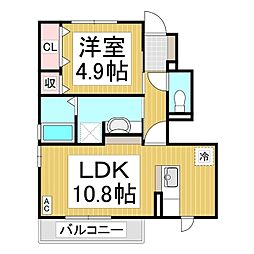 サン・シエル 1階1LDKの間取り