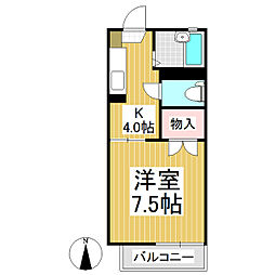ディアス平林 1階1Kの間取り