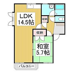 ベルメゾンK N棟 2階1LDKの間取り