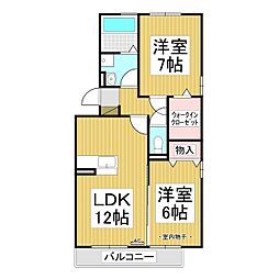 ルントベルク　A棟 2階2LDKの間取り