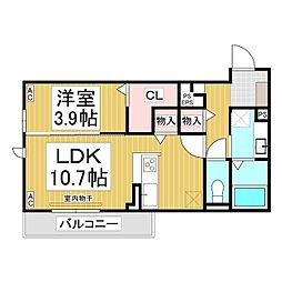 トリシア東和田　W棟 2階1LDKの間取り