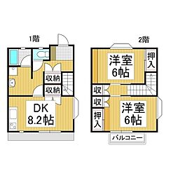 湯田コーポ 1階2DKの間取り
