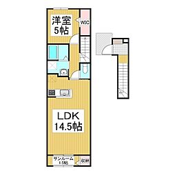 メゾンラテ稲葉 2階1LDKの間取り