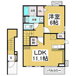 シャルマン櫻街 2階1LDKの間取り