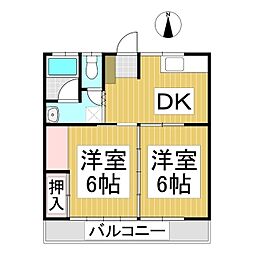 JR信越本線 長野駅 バス10分 母袋下車 徒歩8分の賃貸アパート 2階2DKの間取り