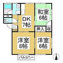 プラザやまざき2号館 1階3DKの間取り