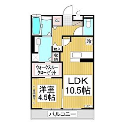 プリエ・ボヌール 1階1LDKの間取り