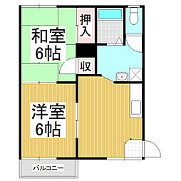 スクエアーハウス 2階2DKの間取り