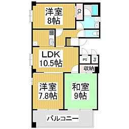 JR信越本線 長野駅 徒歩13分の賃貸マンション 4階3LDKの間取り
