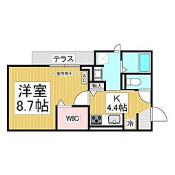 セルメイユール 1Kの間取図画像