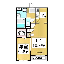 サン・フローラ南俣 1LDKの間取図画像