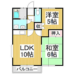 ホワイティー沙羅A棟 2LDKの間取図画像