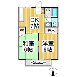 プレジール・アズマB 2DKの間取図画像