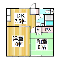 コーポＮ（磯部） 1階2DKの間取り