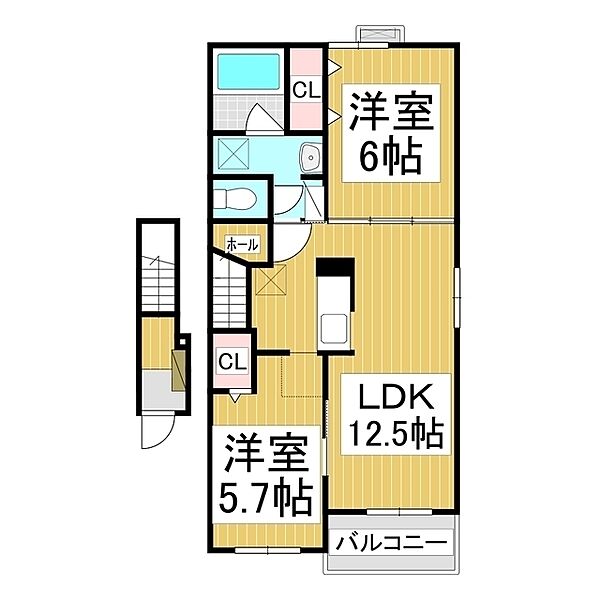長野県長野市篠ノ井二ツ柳(賃貸アパート2LDK・2階・57.93㎡)の写真 その2