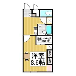 レオパレスサンフラワー 1階1Kの間取り