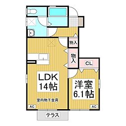 プチコート篠ノ井II 1階1LDKの間取り
