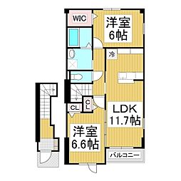 Ｓ．Ｒ−Ｅ・1 2階2LDKの間取り