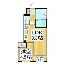 グランデージ松ヶ丘 1階1LDKの間取り