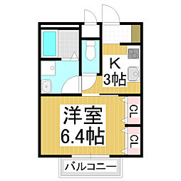 ラルーチェ中氷鉋 2階1Kの間取り