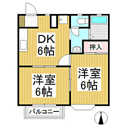 フェニックス清水 1階2DKの間取り