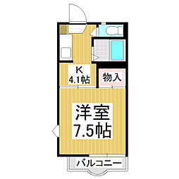 バルコリーヌ三本柳 2階1Kの間取り